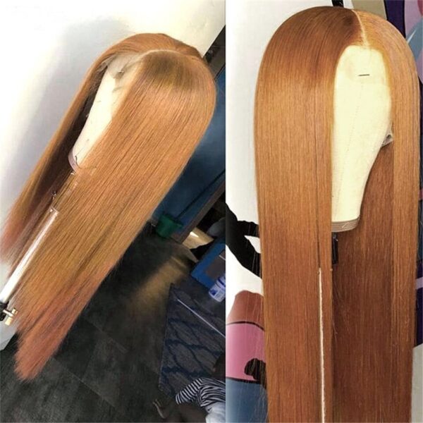 #8 Color Human Hair Straight Transparent Lace 13x4 Full Frontal Wig - Image 3